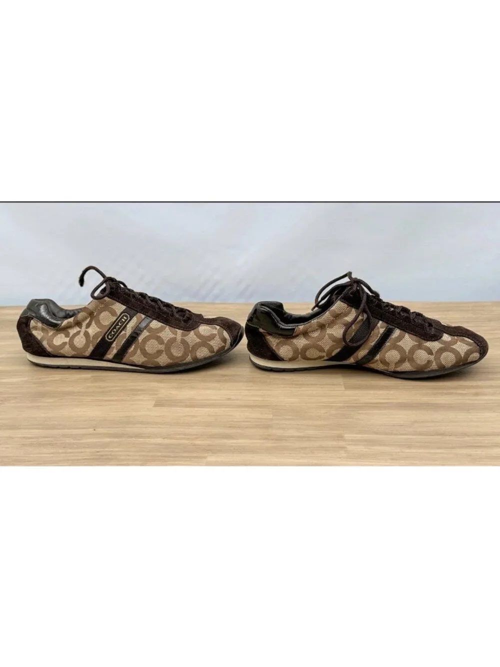 Coach Kathleen Q511 W 9.5M Signature Brown Khaki Jacquard Suede Sneakers Y2K